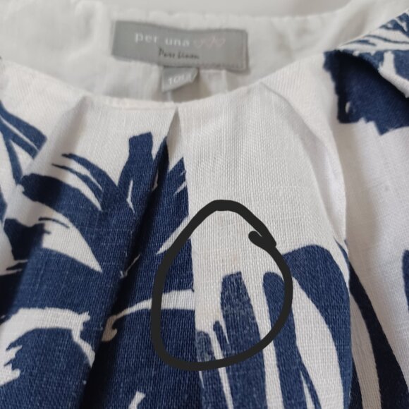 Per Una Floral Linen Dress Pure Linen Blue White Sleeveless Tropical Size 10 - Picture 8 of 14